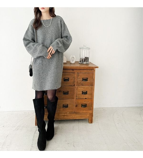 GeeRA（ジーラ）の「ボートネックミニ丈ニットワンピース（ニットワンピース）」｜詳細画像