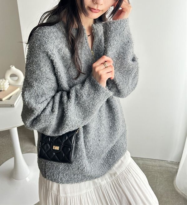 GeeRA（ジーラ）の「ハーフジップミックスニットプルオーバー（ニット・セーター）」｜詳細画像