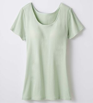 LAVIENNE（ラヴィエンヌ）の「綿１００％サラッと汗取りインナー　カップ付きインナー　半袖＜ラヴィクールナチュラル＞（ブラトップ・カップ付きインナー）」｜ミント