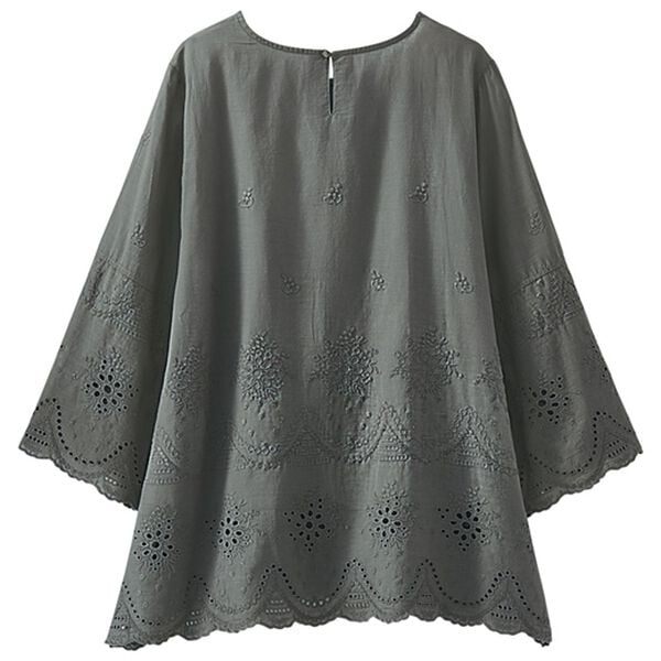 BELLUNA（ベルーナ）の「気になる夏の二の腕隠し！綿１００％刺しゅうブラウス（ブラウス）」｜詳細画像