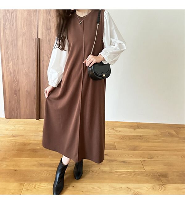 GeeRA（ジーラ）の「袖異素材カットソーワンピース（カットソーワンピース）」｜詳細画像