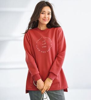 BELLUNA（ベルーナ）の「裏起毛素材ポケット付プリントチュニック（チュニック）」｜カシスオレンジ
