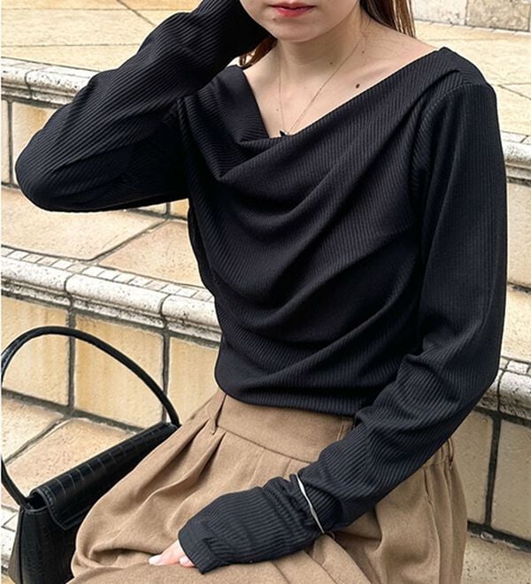 RANAN（ラナン）の「【春色追加】上品ドレープリブロングＴシャツ（カットソー）」｜詳細画像