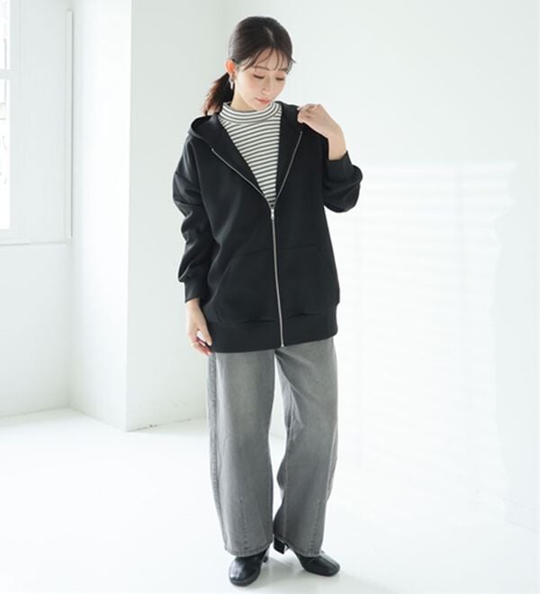 A HAPPY MARILYN（アハッピーマリリン）の「【Ｌ～６Ｌ】なめらかさらり美人なダンボールジップパーカースウェット（パーカー）」｜詳細画像