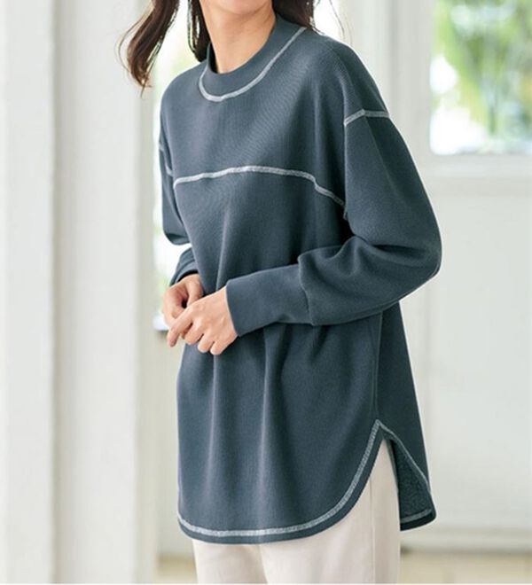 BELLUNA（ベルーナ）の「裏起毛ワッフル素材チュニック（チュニック）」｜ブルーグレー