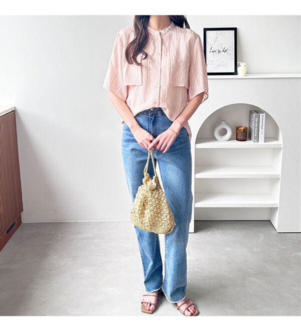 GeeRA（ジーラ）の「バンドカラーシアーストライプシャツ（シャツ）」｜詳細画像