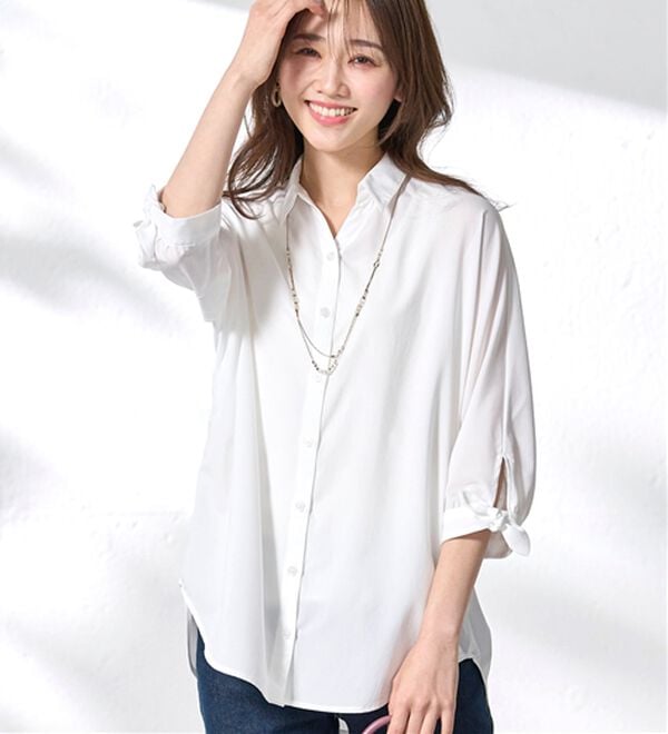 BELLUNA（ベルーナ）の「【吸水速乾】イージーケア！袖リボンシャツチュニック（チュニック）」｜詳細画像