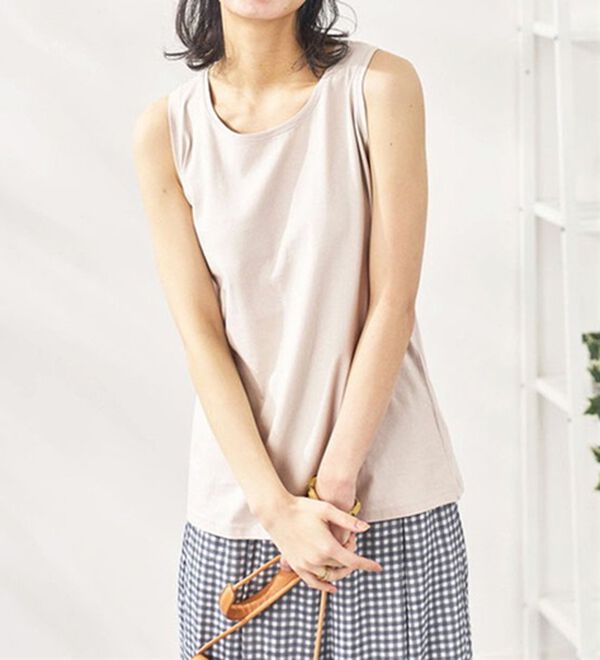 BELLUNA（ベルーナ）の「ヒンヤリ綿１００％大人顔タンクトップ（タンクトップ・キャミソール）」｜トープ