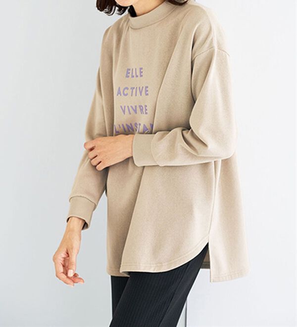 BELLUNA（ベルーナ）の「＜ＥＬＬＥ　Ａｃｔｉｖｅ＞裏起毛ロゴデザインプルオーバー（チュニック）」｜詳細画像