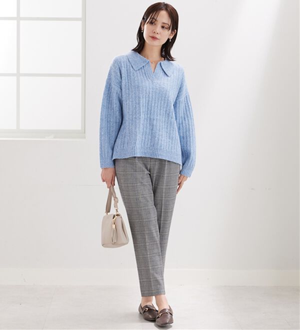 スキッパー衿編地変化ニットプルオーバー - ベルーナ【公式】