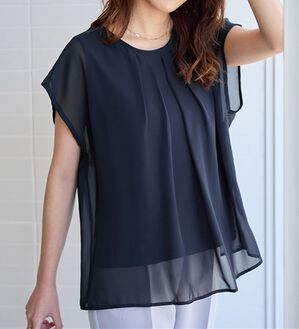 alotta（アロッタ）の「【接触冷感】機能付インナーシフォンブラウス（ブラウス）」｜ネイビー