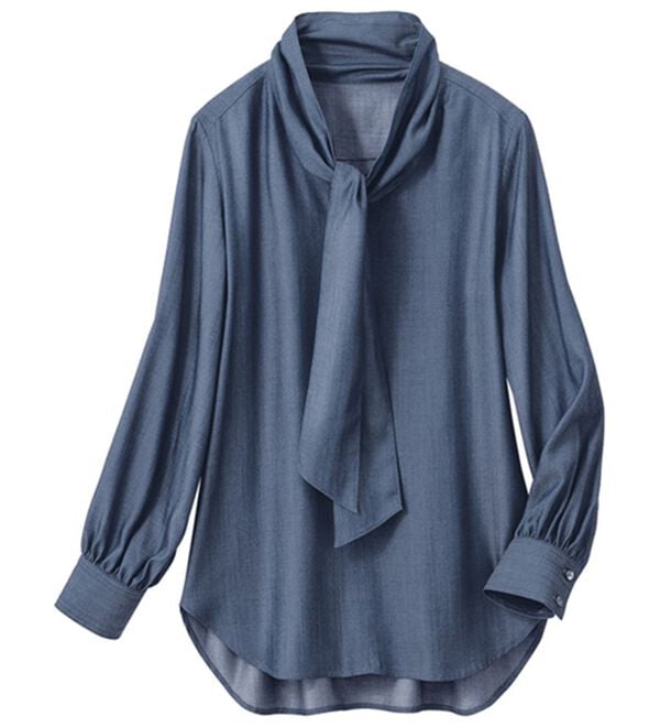 VINNO（ヴィノ）の「テンセル（ＴＭ）デニムボウタイブラウス（ブラウス）」｜詳細画像