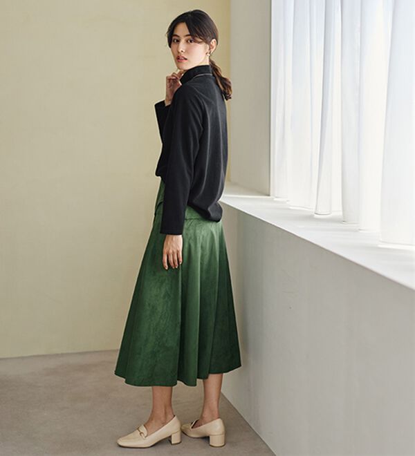 LAVIENNE（ラヴィエンヌ）の「【薄いのに暖かい】薄手ストレッチフリースのプリントハイネック長袖（ニット・セーター）」｜詳細画像