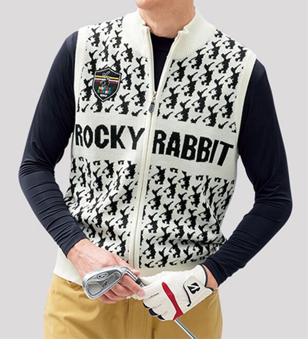 「＜ロッキーラビット＞総柄ニットベスト（メンズベスト）」｜詳細画像