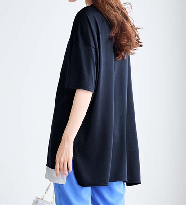 RANAN（ラナン）の「レイヤード風ニットソー半袖チュニック（チュニック）」｜詳細画像