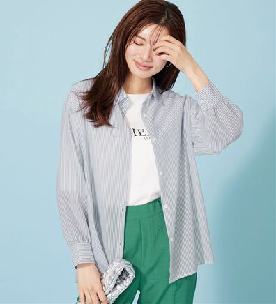 BELLUNA（ベルーナ）の「シアーストライプ素材ベーシックシャツ（シャツ）」