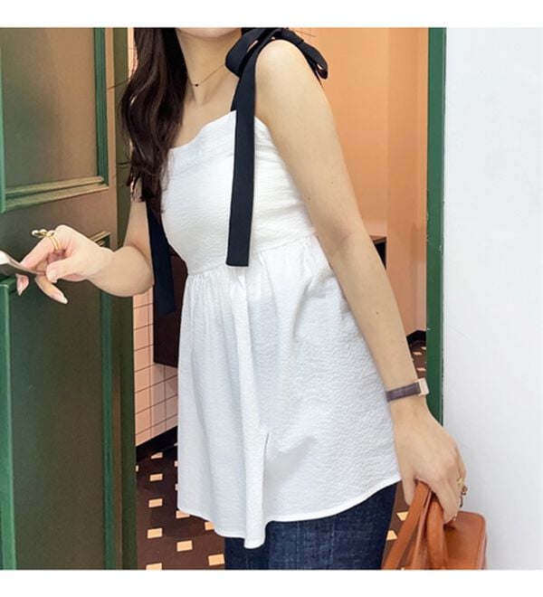 GeeRA（ジーラ）の「バイカラーぽこぽこリボンビスチェ（ブラウス）」｜詳細画像