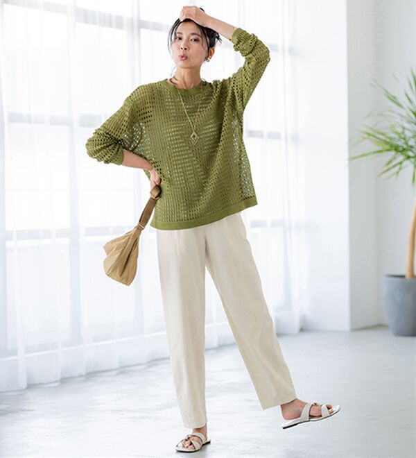 BELLUNA（ベルーナ）の「レーヨン麻入りゆったりワイドパンツ（フルレングスパンツ）」｜詳細画像