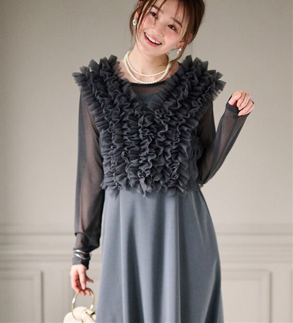 RANAN（ラナン）の「＜３点セット＞チュールフリルベストフレアワンピース（その他ワンピース）」｜詳細画像