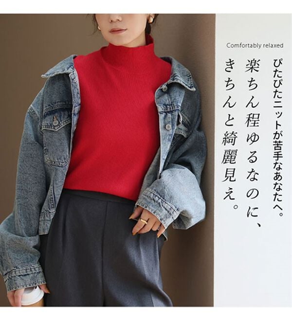 A HAPPY MARILYN（アハッピーマリリン）の「【Ｌ～６Ｌ】モックネック／ハイネックから選べる Ｔシャツ感覚で着られる（もっちりｖｅｒ）リブニット（ニット・セーター）」｜詳細画像