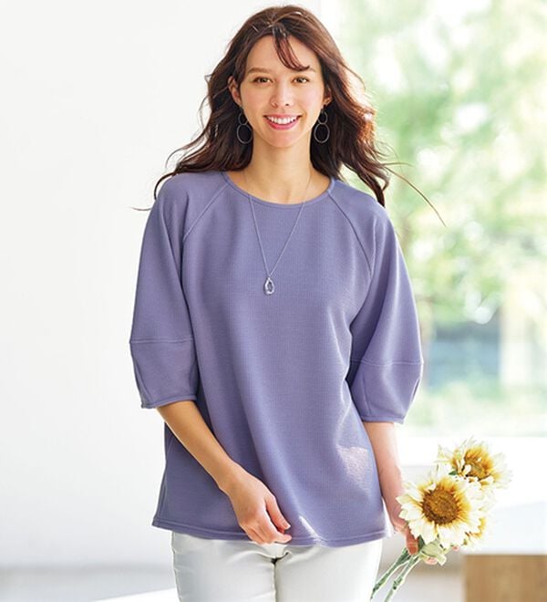 BELLUNA（ベルーナ）の「ポコポコ素材ランタンスリーブプルオーバー（カットソー）」｜ラベンダー