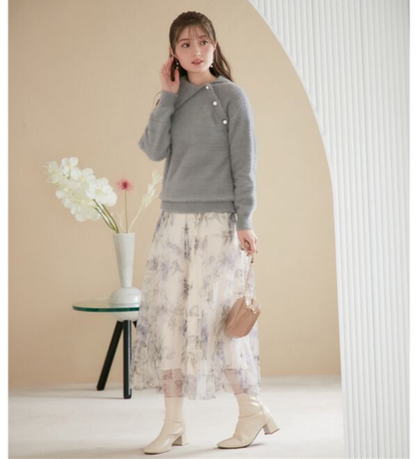 alotta（アロッタ）の「衿付パール調デザインシャギーニット（ニット・セーター）」｜詳細画像