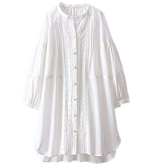 BELLUNA（ベルーナ）の「刺しゅうレース切替シャツチュニック（チュニック）」｜オフ白