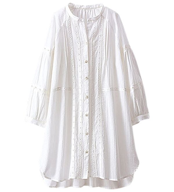 BELLUNA（ベルーナ）の「刺しゅうレース切替シャツチュニック（チュニック）」｜オフ白