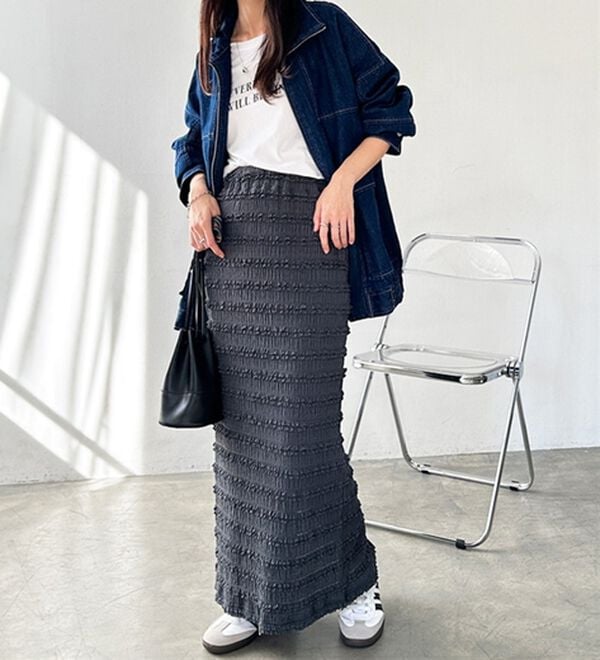 GeeRA（ジーラ）の「すっきりオシャレ見え！ジャカードレースタイトスカート（ロングスカート）」｜詳細画像