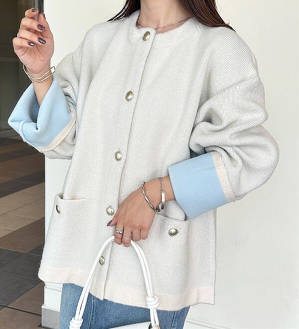 RANAN（ラナン）の「裏配色ゴールド調ボタンニットコーディガン（ニットカーディガン）」｜詳細画像