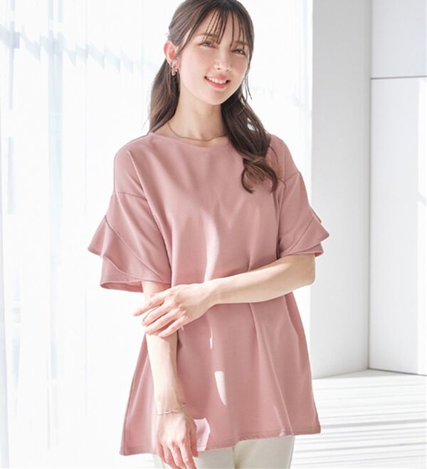 alotta（アロッタ）の「【４つの機能付】ひんやりフリル袖Ｔシャツチュニック（チュニック）」｜詳細画像