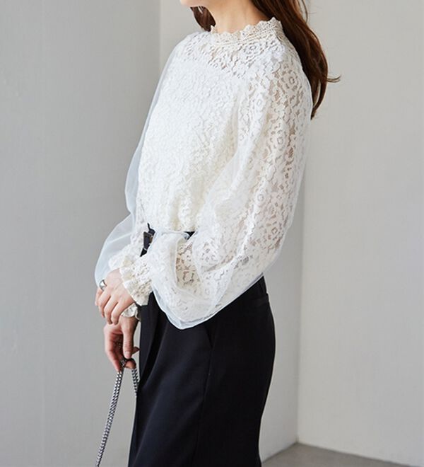 RANAN（ラナン）の「チュールドッキングフラワーレースキャンディースリーブブラウス（ブラウス）」｜詳細画像