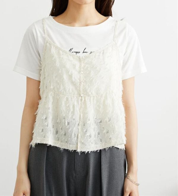 BELLUNA（ベルーナ）の「シフォン素材フェザービスチェ（タンクトップ・キャミソール）」｜詳細画像