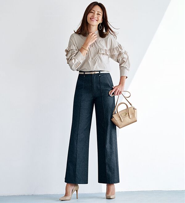 BELLUNA（ベルーナ）の「キレイ色が続く！直線美脚ワイドデニムパンツ（ワイドパンツ・ガウチョ）」｜詳細画像