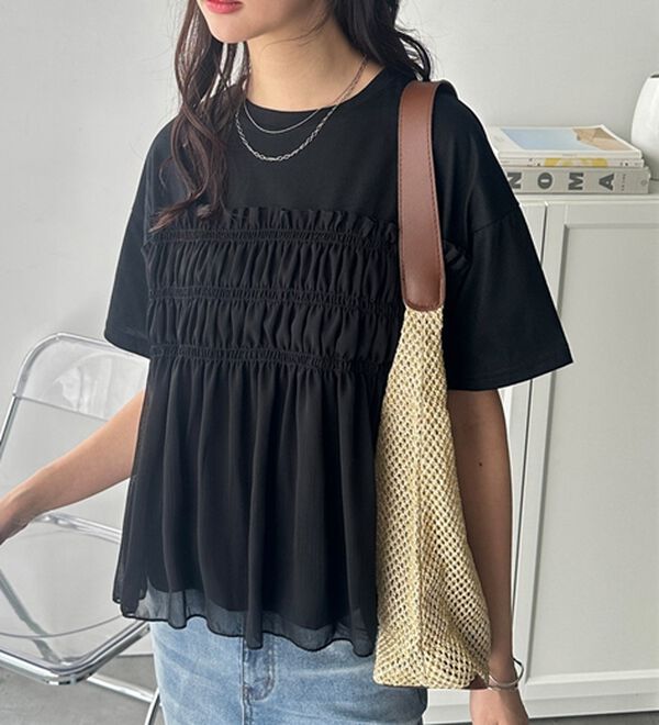 GeeRA（ジーラ）の「シアービスチェドッキングＴシャツ（カットソー）」｜ブラック