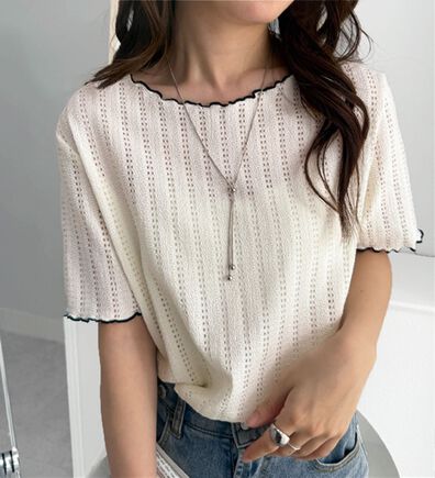 RANAN（ラナン）の「透かし柄メロー配色Ｔシャツ（カットソー）」