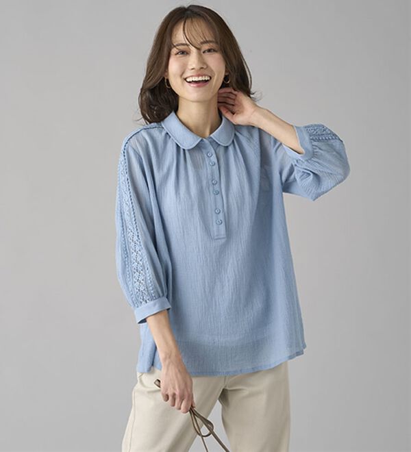 BELLUNA（ベルーナ）の「暑い夏に着たい！涼やか綿１００％ブラウス（ブラウス）」｜詳細画像