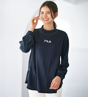 BELLUNA（ベルーナ）の「＜ＦＩＬＡ＞ケーブル柄ジャカード素材配色使いプルオーバー（カットソー）」｜ネイビー
