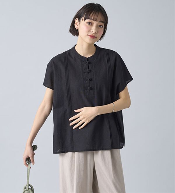 BELLUNA（ベルーナ）の「綿麻素材チャイナボタンゆったりブラウス（ブラウス）」｜詳細画像