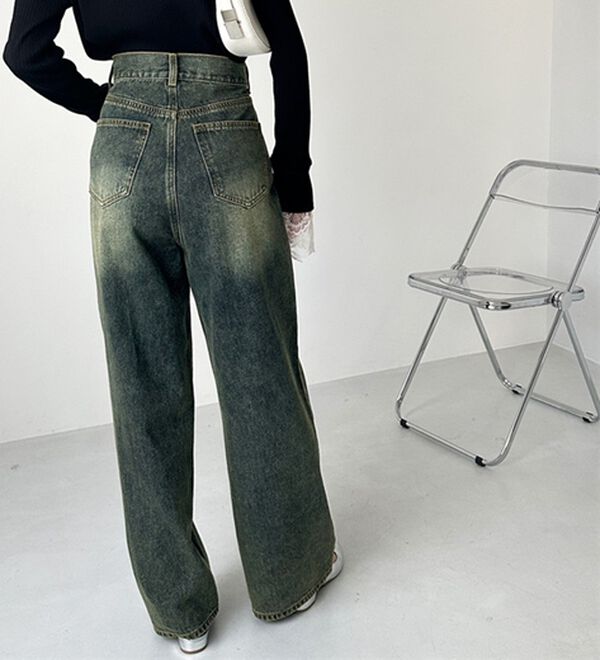 GeeRA（ジーラ）の「美脚見え！２ボタンウエストワイドデニムパンツ（フルレングスパンツ）」｜詳細画像