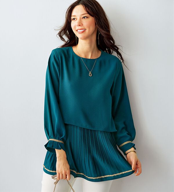 BELLUNA（ベルーナ）の「【Ｌａｇｒｉｌｕａ】配色ライン使いレイヤード風ブラウス（ブラウス）」｜詳細画像