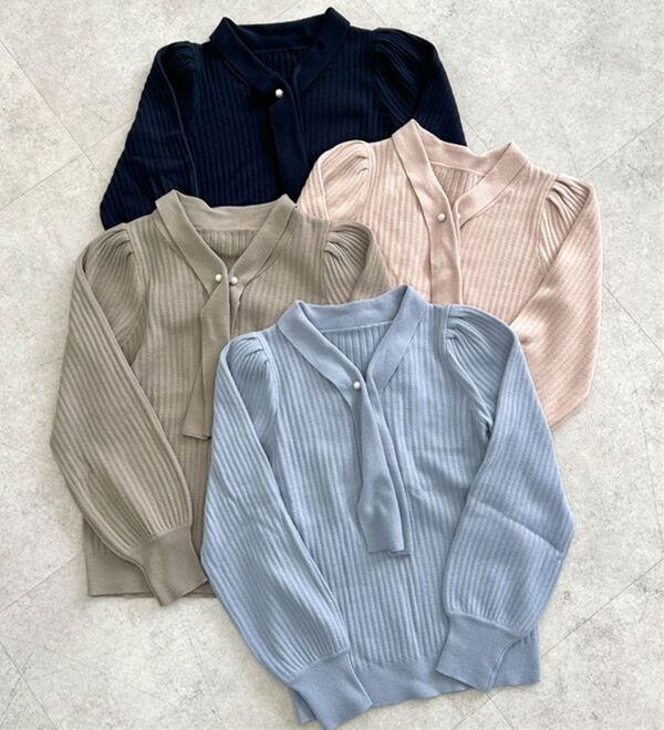 alotta（アロッタ）の「カシミヤタッチボウタイリブニット（ニット・セーター）」｜詳細画像