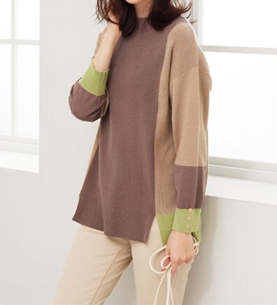 BELLUNA（ベルーナ）の「配色デザイン編地切替ニットプルオーバー（ニット・セーター）」
