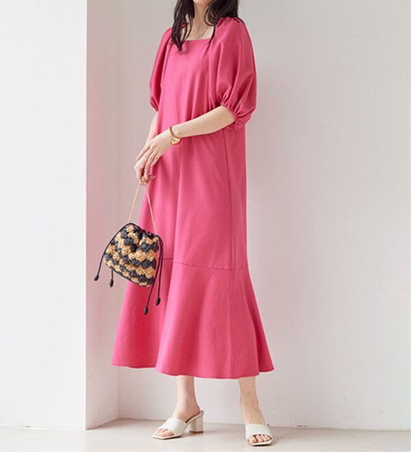 RANAN（ラナン）の「ひんやり！スクエアネックボリューム袖ワンピース（その他ワンピース）」｜詳細画像