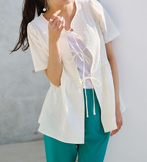 RANAN（ラナン）の「ひんやり！前後２ＷＡＹリボンデザインブラウス（ブラウス）」｜アイボリー