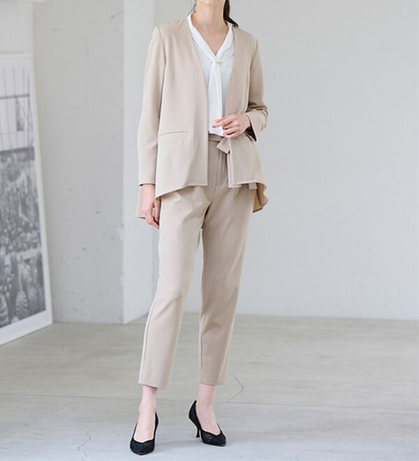 エフロレッセンスベージュ ロゴプリント セットアップL 2点セット＞洗える！フレアーシルエットジャケットセットアップ