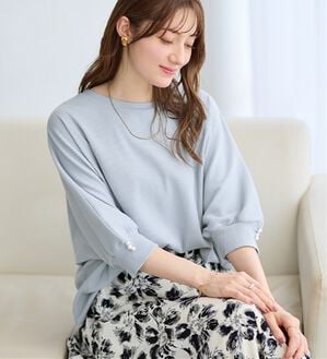 alotta（アロッタ）の「袖口パールゆるドルマンリブトップス（カットソー）」｜ブルーグレー