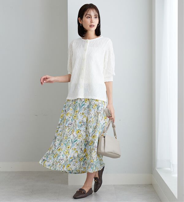 BELLUNA（ベルーナ）の「波柄シアージャカード素材カーディガン（ニットカーディガン）」｜詳細画像