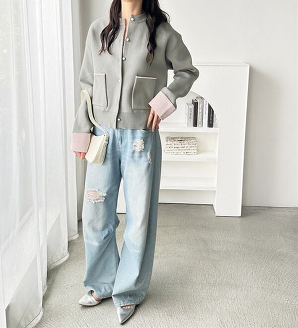 GeeRA（ジーラ）の「配色カラーニットカーディガン（ニットカーディガン）」｜詳細画像