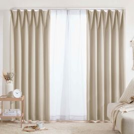 iellio（イエリオ）の「【８日間限定価格】１・２級遮光＆断熱保温＆ＵＶ見えにくいレース付カーテンセット＜４枚組・遮光１級・洗える・無地・レースカー（ドレープカーテン）」